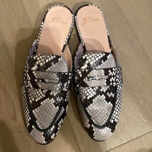 J.Crew Academy Loafer Mules Leather snake pattern 6.5 blk taupe cream